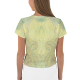 Close-up of Playful Pug graphic on Women's Crop Tee
